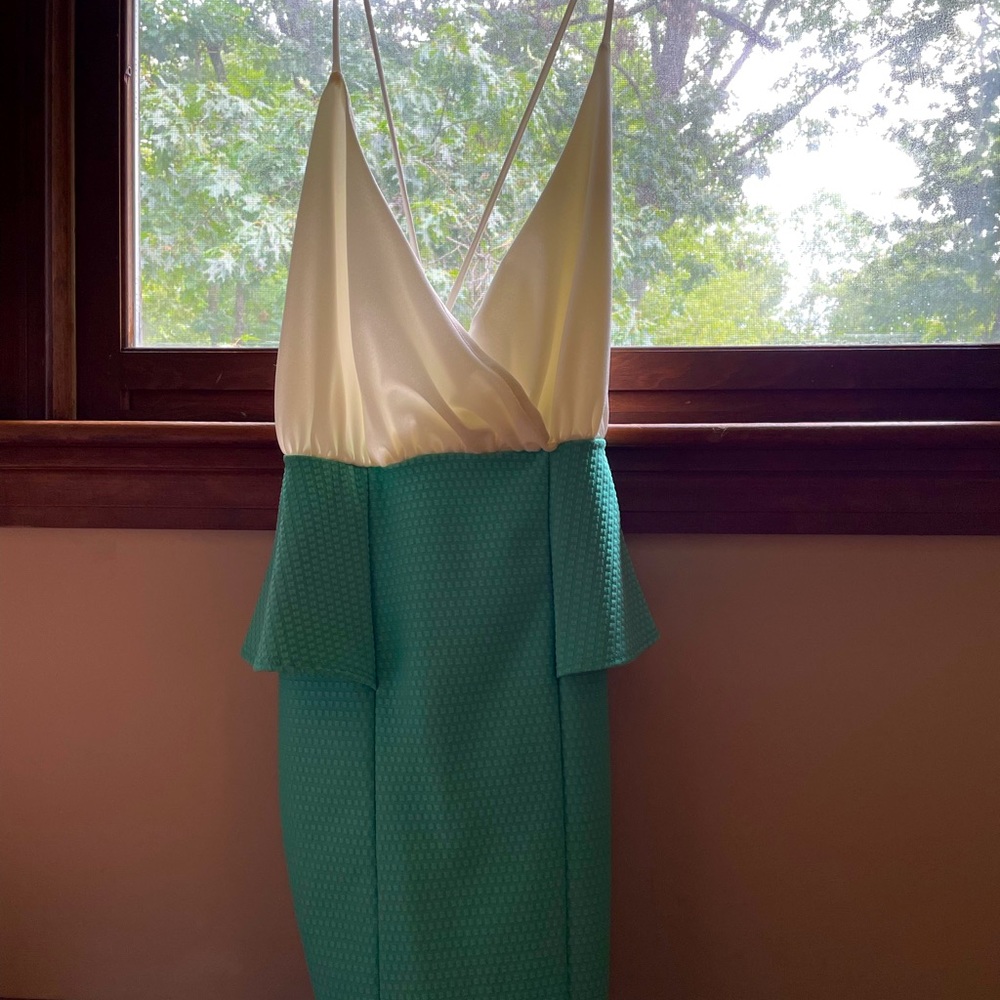 Cream/ teal dress. Size 2